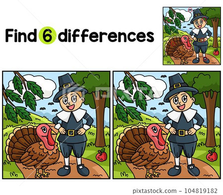 Thanksgiving Pilgrim Boy Find The Differences Thanksgiving Pilgrim Boy Find The Differences 104819182