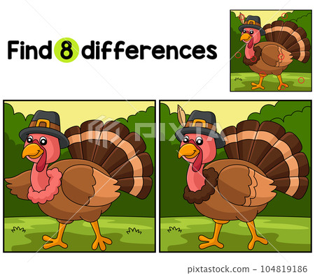 Thanksgiving Turkey with Hat Find The Differences Thanksgiving Turkey with Hat Find The Differences 104819186
