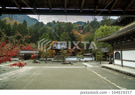 深秋的三原佛寺 枯山水庭園和鍾樓的秋色 深秋的三原佛寺 枯山水庭園和鍾樓的秋色 104819357