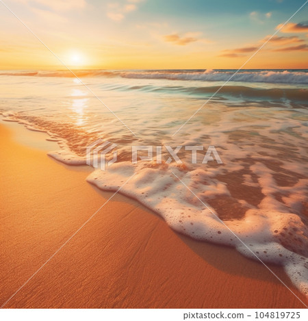 Orange and golden sunset over tropical beach and horizon Orange and golden sunset over tropical beach and horizon 104819725