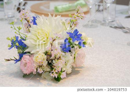 Table decorations for the reception hall, Something Blue, wedding ceremony Table decorations for the reception hall, Something Blue, wedding ceremony 104819753