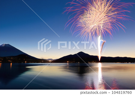 《AI Generated Image》Mt.Fuji and Kawaguchiko Fireworks Festival 104819760