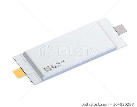 Concept image of an all-solid-state battery cell for electric vehicles on a white background 104820297