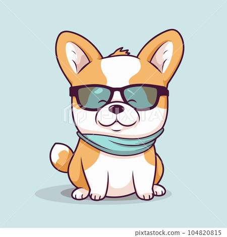 Cute corgi puppy sitting trendy with glasses, vector cartoon character. 104820815
