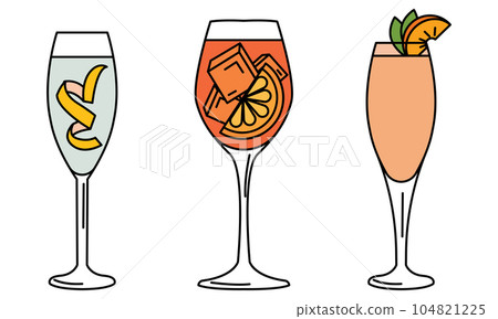 Set of colored tropical cocktail sketch icons Vector Set of colored tropical cocktail sketch icons Vector 104821225