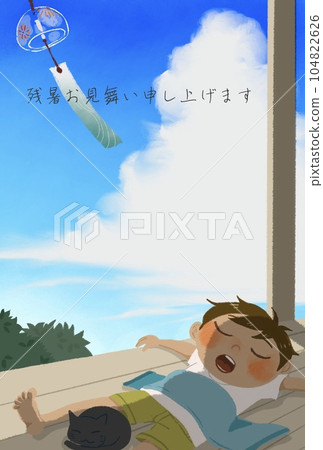 一個男孩在門廊上打盹 104822626