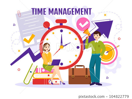 Time Management Vector Illustration with Clock Controls and Tasks Planning Training Activities Schedule in Flat Cartoon Hand Drawn Templates 104822779