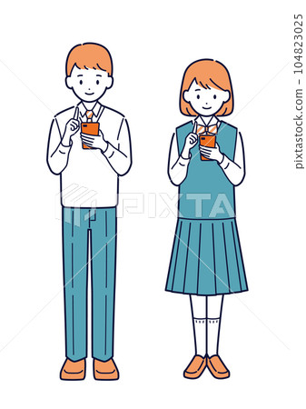 Male and female students using smartphones _ whole body Male and female students using smartphones _ whole body 104823025
