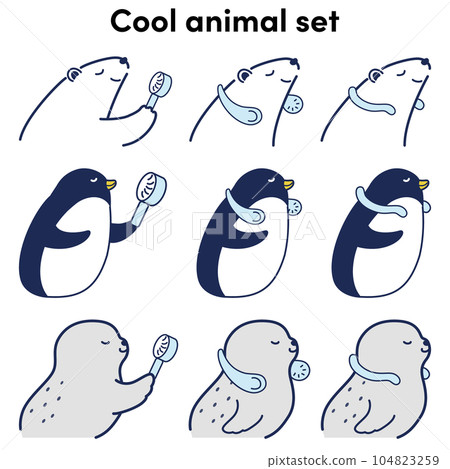 Illustration set of animals using cool goods (polar bear, penguin, seal) 104823259