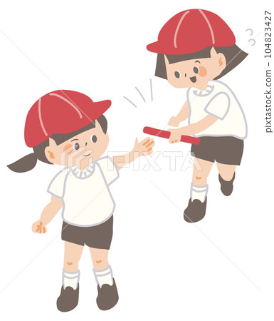 Illustration to touch the baton in the relay Illustration to touch the baton in the relay 104823427