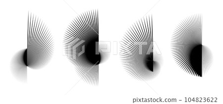 Abstract spiky elements set. Radial and spiral spokes objects collection. Thin thorn semicircle shapes and angular sunburst bundle for posters, collages, decoration. Vector futuristic pack Abstract spiky elements set. Radial and spiral spokes objects collection. Thin thorn semicircle shapes and angular sunburst bundle for posters, collages, decoration. Vector futuristic pack 104823622