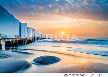 sunset on the beach, AI generated. 104823715