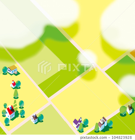 Rural landscape with floating clouds seen from above 104823928