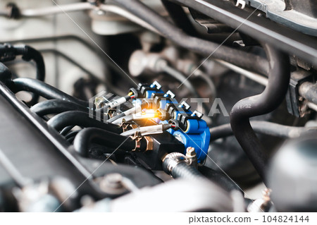 The fuel injector of the propane gas system in the engine compartment. The fuel injector of the propane gas system in the engine compartment. 104824144