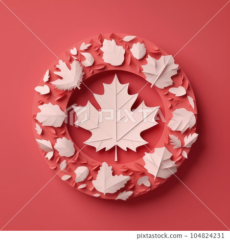 Minimalistic Canadian Charm 3D Paper Cut Craft Illustration for Canada Day Greetings. 104824231
