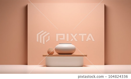 Realistic composition with geometrical shapes on a beige background. Realistic composition with geometrical shapes on a beige background. 104824336