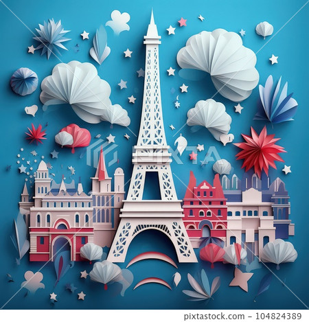 Crafted Joy of Freedom 3D Paper Cut Artwork for Bastille Day. 104824389