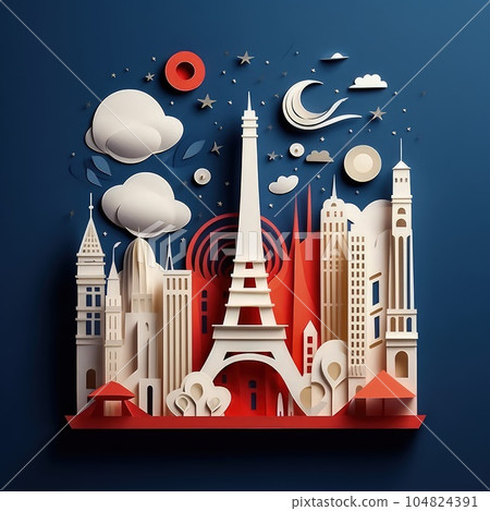 Crafted Joy of Freedom 3D Paper Cut Artwork for Bastille Day. 104824391