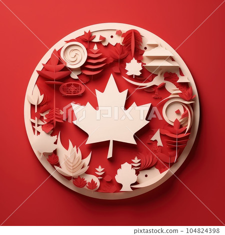 Cutting through Canada Day Minimalistic Paper Craft Illustration in 3D Style. Cutting through Canada Day Minimalistic Paper Craft Illustration in 3D Style. 104824398