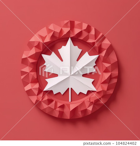Cutting through Canada Day Minimalistic Paper Craft Illustration in 3D Style. 104824402