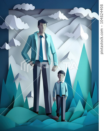 Crafting Fatherhood 3D Paper Cut Artwork Celebrating a Happy Father Day. Crafting Fatherhood 3D Paper Cut Artwork Celebrating a Happy Father Day. 104824408