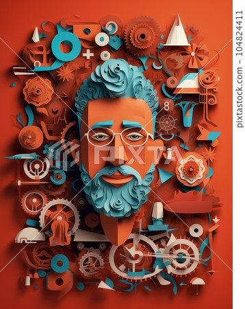 Paper Tribute to Dads Minimalistic 3D Craft Illustration for Father Day Festivities. 104824411