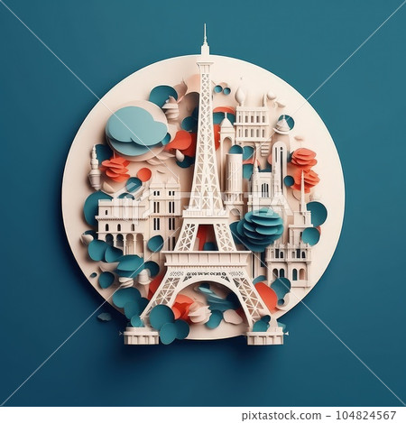 Cutting through Bastille Day Minimalistic Paper Craft Illustration in 3D Style. Cutting through Bastille Day Minimalistic Paper Craft Illustration in 3D Style. 104824567