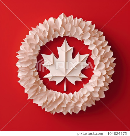 Paper Maple Celebration 3D Paper Cut Craft Illustration for Canada Day. 104824575