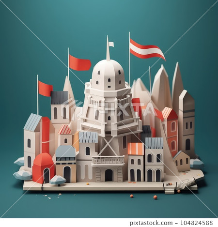 Crafted Festivities Minimalistic 3D Craft Illustration for Bastille Day Celebration. Crafted Festivities Minimalistic 3D Craft Illustration for Bastille Day Celebration. 104824588