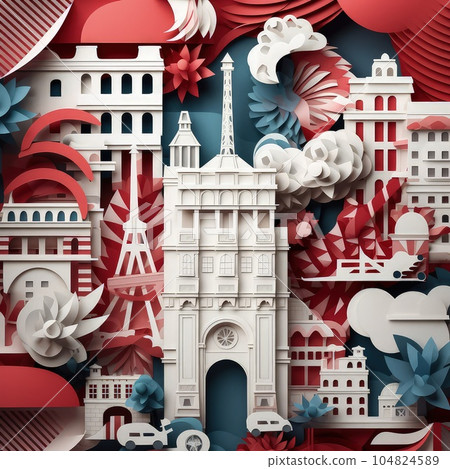 Crafted Festivities Minimalistic 3D Craft Illustration for Bastille Day Celebration. Crafted Festivities Minimalistic 3D Craft Illustration for Bastille Day Celebration. 104824589