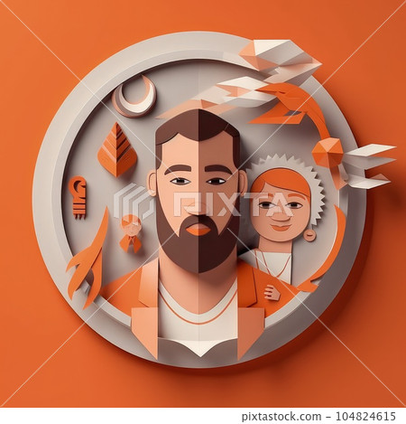 Dad Day in Paper: Minimalistic Paper Cut Craft Illustration for a Joyful Celebration. 104824615