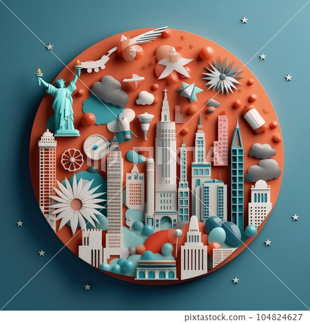 Crafted Independence 3D Paper Cut Artwork Commemorating 4th of July. 104824627