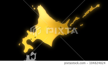 Hokkaido shining gold in the metallic Japanese archipelago seen in balanced projection Hokkaido shining gold in the metallic Japanese archipelago seen in balanced projection 104824824