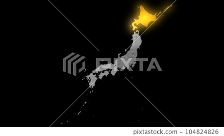 Hokkaido shining gold in the metallic Japanese archipelago seen in balanced projection Hokkaido shining gold in the metallic Japanese archipelago seen in balanced projection 104824826