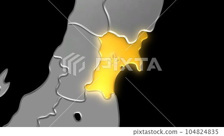 Miyagi prefecture shines gold in the metallic Japanese archipelago seen in balanced projection Miyagi prefecture shines gold in the metallic Japanese archipelago seen in balanced projection 104824835