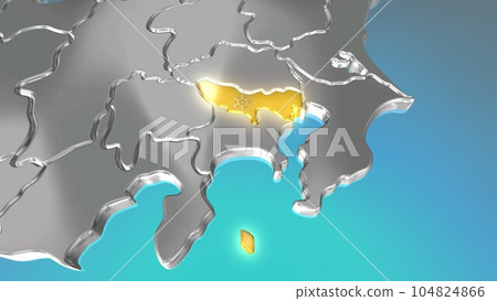 東京在透視投影中看到的金屬日本列島中閃耀著金色光芒 東京在透視投影中看到的金屬日本列島中閃耀著金色光芒 104824866