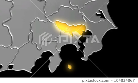 Tokyo shines golden in the metallic Japanese archipelago seen in balanced projection Tokyo shines golden in the metallic Japanese archipelago seen in balanced projection 104824867