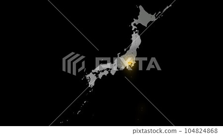 東京在平衡投影中看到的金屬日本列島中閃耀著金色光芒 東京在平衡投影中看到的金屬日本列島中閃耀著金色光芒 104824868