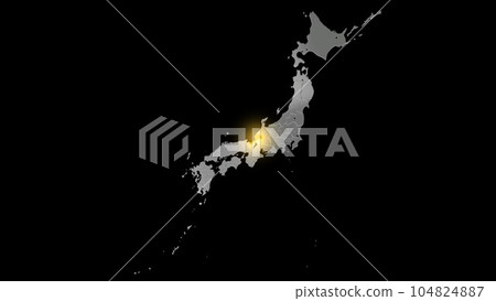 福井縣在平衡投影的金屬日本列島中閃耀著金色光芒 福井縣在平衡投影的金屬日本列島中閃耀著金色光芒 104824887