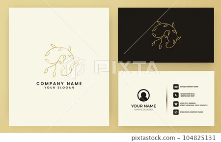 Line Woman face leaves logo design natural with business card template 104825131
