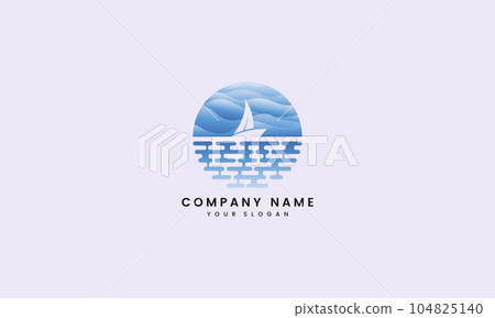 Boat simple on the sea for beach vacation resort logo water Boat simple on the sea for beach vacation resort logo water 104825140