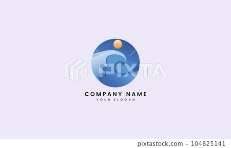 Beach Wave and Water logo design blue circle 104825141