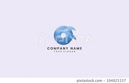Circle Guitar music logo design abstract blue wave Circle Guitar music logo design abstract blue wave 104825157