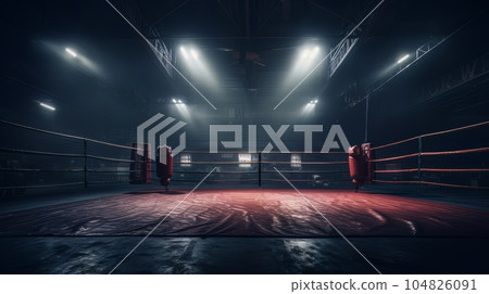 Epic empty boxing ring in the spotlight on the fight night AI Epic empty boxing ring in the spotlight on the fight night AI 104826091