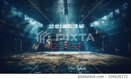 Epic empty boxing ring in the spotlight on the fight night AI Epic empty boxing ring in the spotlight on the fight night AI 104826172
