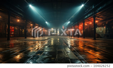 Epic empty boxing ring in the spotlight on the fight night AI 104826252