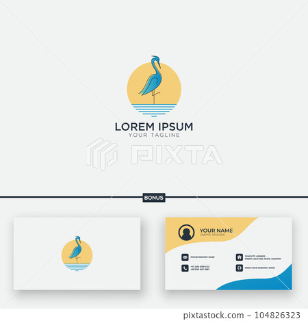 stork character logo mascot stork and wave line stork character logo mascot stork and wave line 104826323