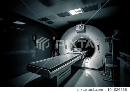 Room with an MRI scanner with art lighting AI 104826386