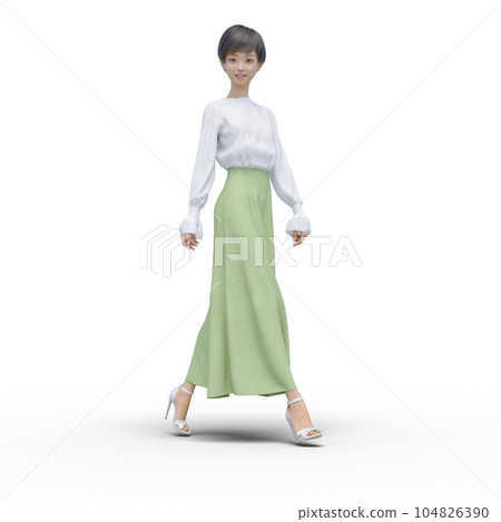 長裙燙髮的少婦3DCG插畫素材 104826390