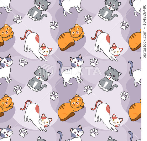 Cats Animals Seamless Pattern Design with Cat Element in Template Hand Drawn Cartoon Flat Illustration Cats Animals Seamless Pattern Design with Cat Element in Template Hand Drawn Cartoon Flat Illustration 104826490